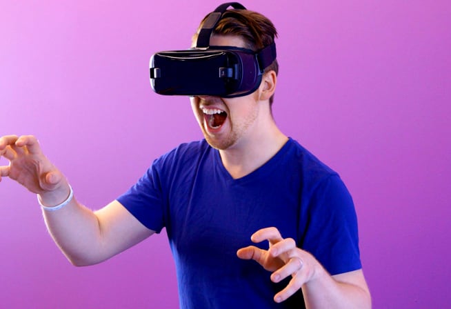 man wearing vr goggles